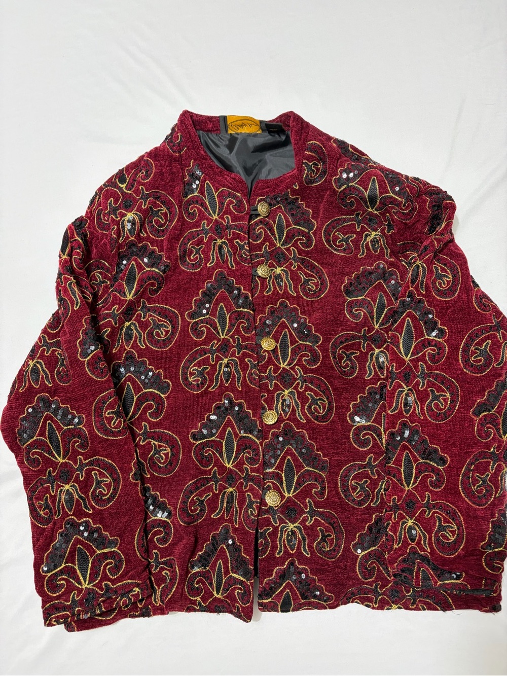 Alex Kim Elegant 2X Burgundy Chenille Jacket Embroidered Sequin Art to Wear